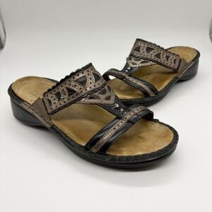 Naot Oleander Leather Cutout Embellished‎ Slide Sandals Black Bronze Size 39